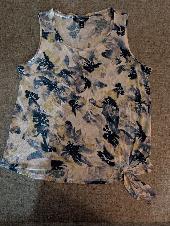 Simply Vera Vera Wang Tops - Simply Vera Rayon Tie-Hem Tank Top Blue, Pale Green Print Size M
